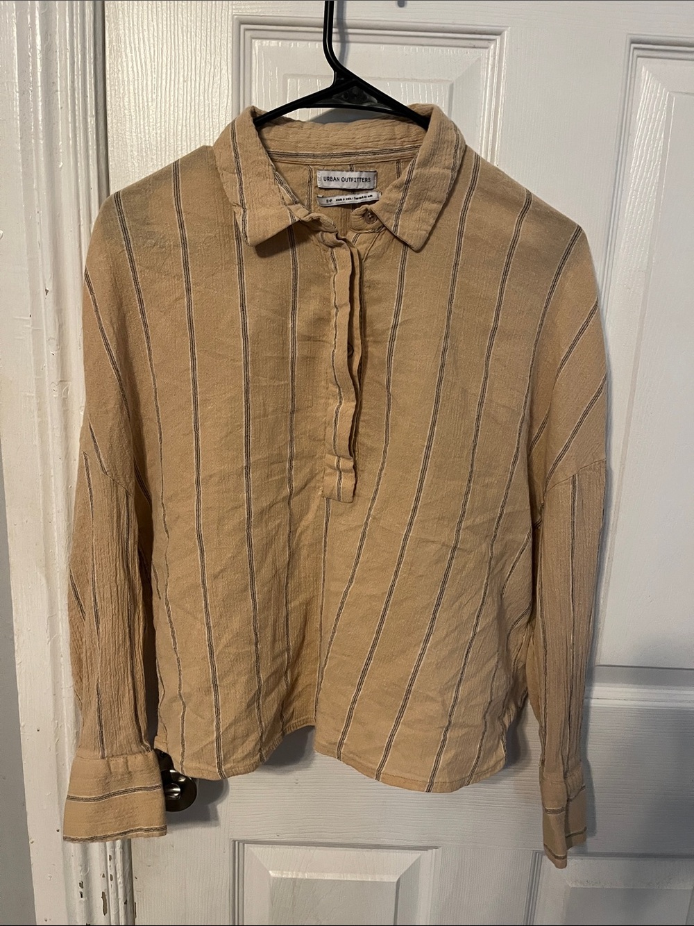 Urban Outfitters Beige and White Striped Button-Placket Shirt